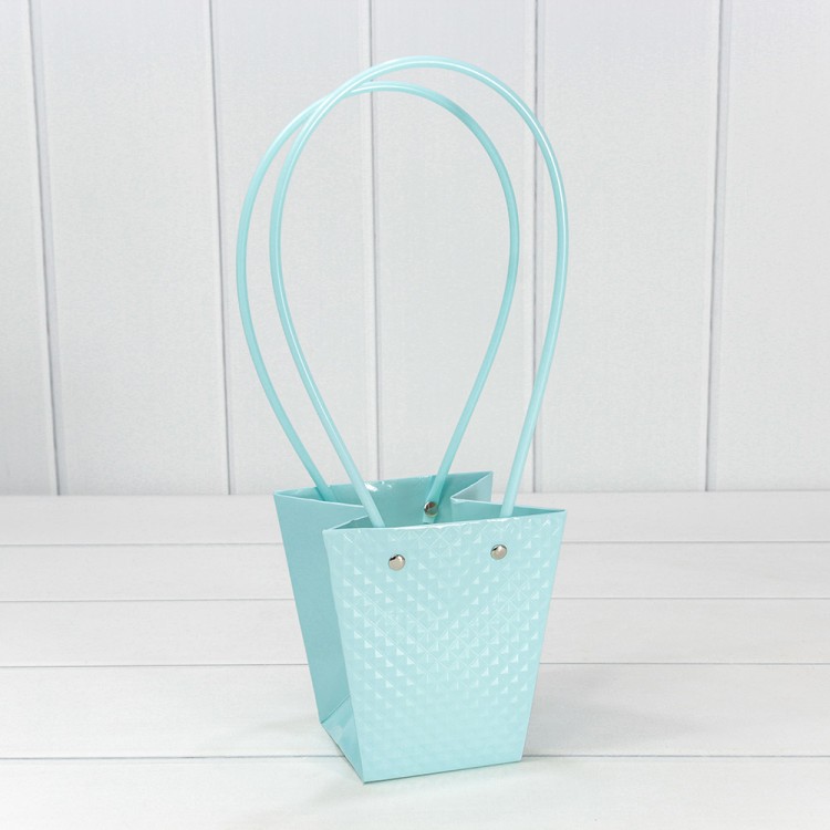 Пакет подарочный "Ваза для цветов" 12,5*12*8 260г "Ромбики" Голубой 1/10 1/200 Арт: 000235H/14