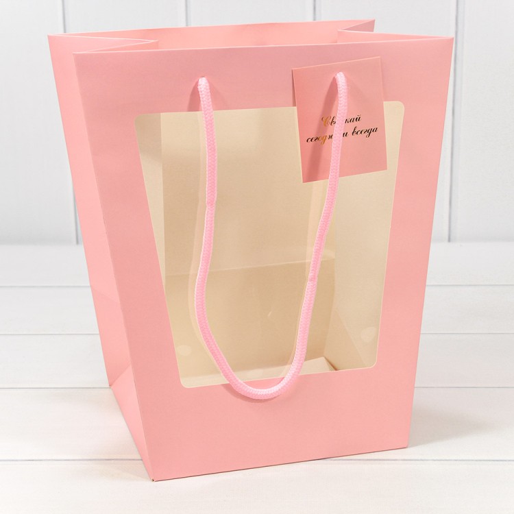 Пакет подарочный с окошком Розовый 18*25*28 210г 1/10 1/240 Арт: 000207K/26