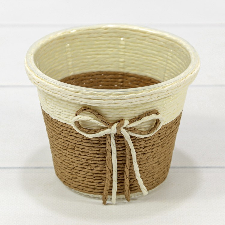 Кашпо плетёное Круглое 12*9 (±5%) из бумаги с бантиком Коричневый 1/80 Арт: 420145/12