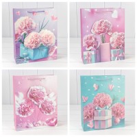 Пакет подарочный с 3D аппликацией "Гвоздики" (микс 260) 26*32*10 210г 1/20 1/240 Арт: 000260C